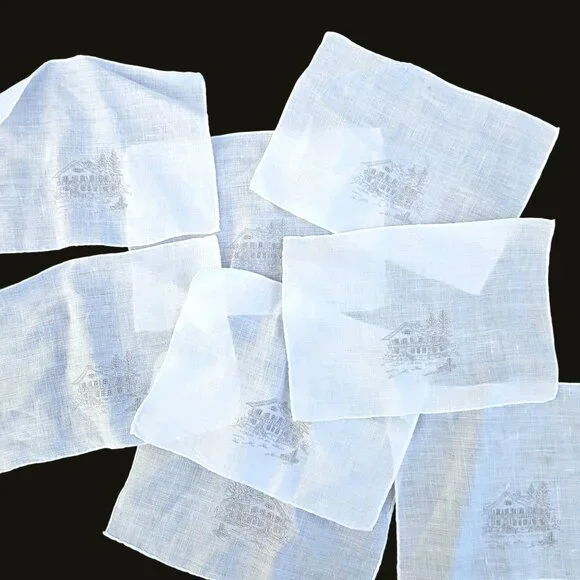 Vintage Micro Embroidery White Linen Hankie Napkin Set Set of 8 - Picture 2 of 12